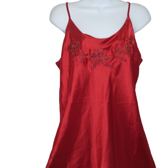 Intimate Affair Red Chemise Nightgown L Floral Embroidery Adjustable Straps - Picture 1 of 12